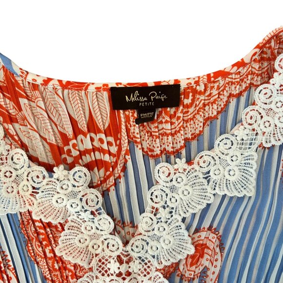 Melissa Paige Petite Boho Accordion Pleated Paisley Striped Top PM - Picture 4 of 6